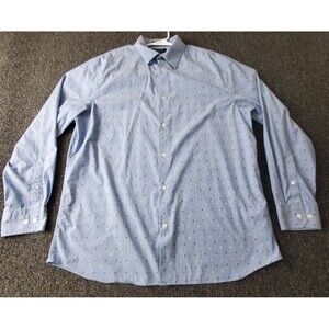 Banana Republic Dress Shirt Men XL Blue Small Print Slim Fit Wrinkle Resistant